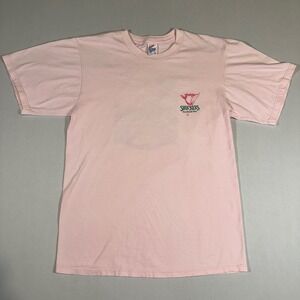 VTG 90's Shuckers Seafood Bar T‎ Shirt Jerzees USA Combed Cotton Mermaid Pink LG